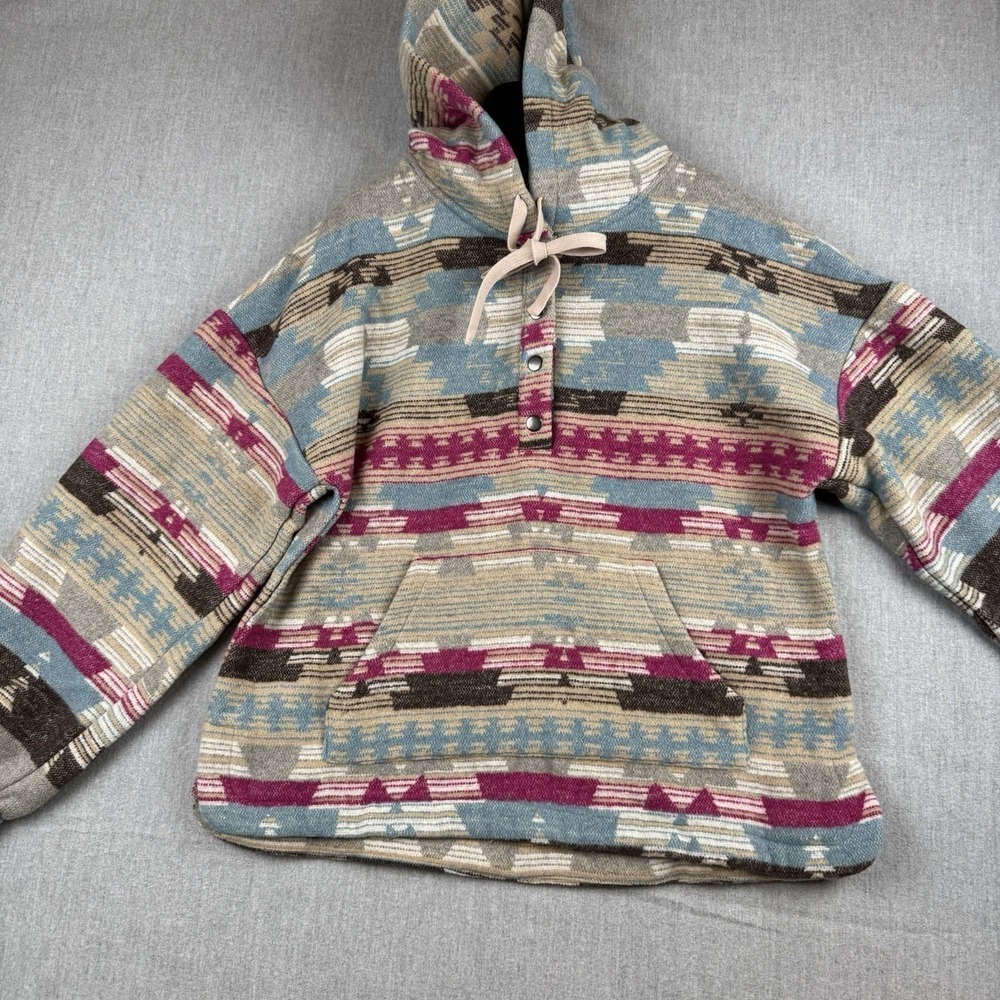 New In Women's Southwest Snap Blanket Hoodie Sweatshirt Western Oversized Small